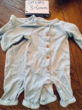 Cat & Jack Baby Ribbed Light Blue Button-Front Romper Set perfect for twins